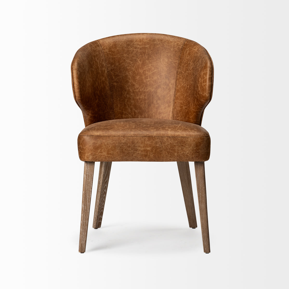 Niles Wingback Dining Side Chair | Brown Faux Leather w/ Brown Wooden-Dining Chairs-DECOROLALA