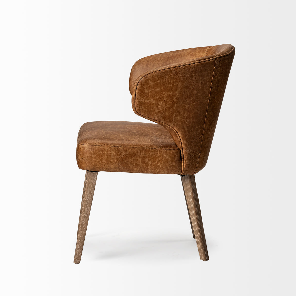 Niles Wingback Dining Side Chair | Brown Faux Leather w/ Brown Wooden-Dining Chairs-DECOROLALA