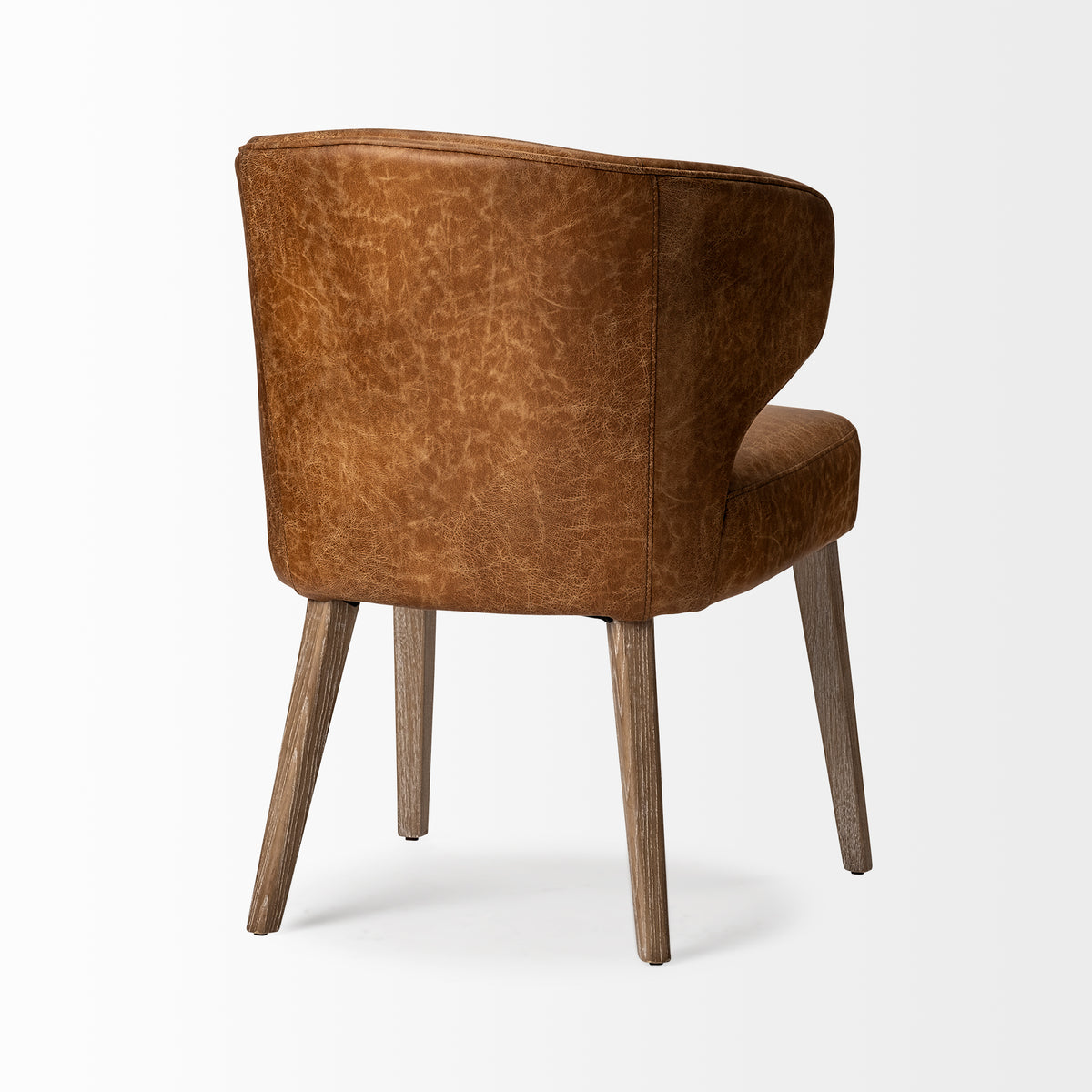 Niles Wingback Dining Side Chair | Brown Faux Leather w/ Brown Wooden-Dining Chairs-DECOROLALA