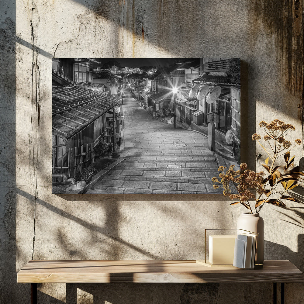 Ninen-zaka in historic Kyoto in the evening - monochrome-canvas-DECOROLALA