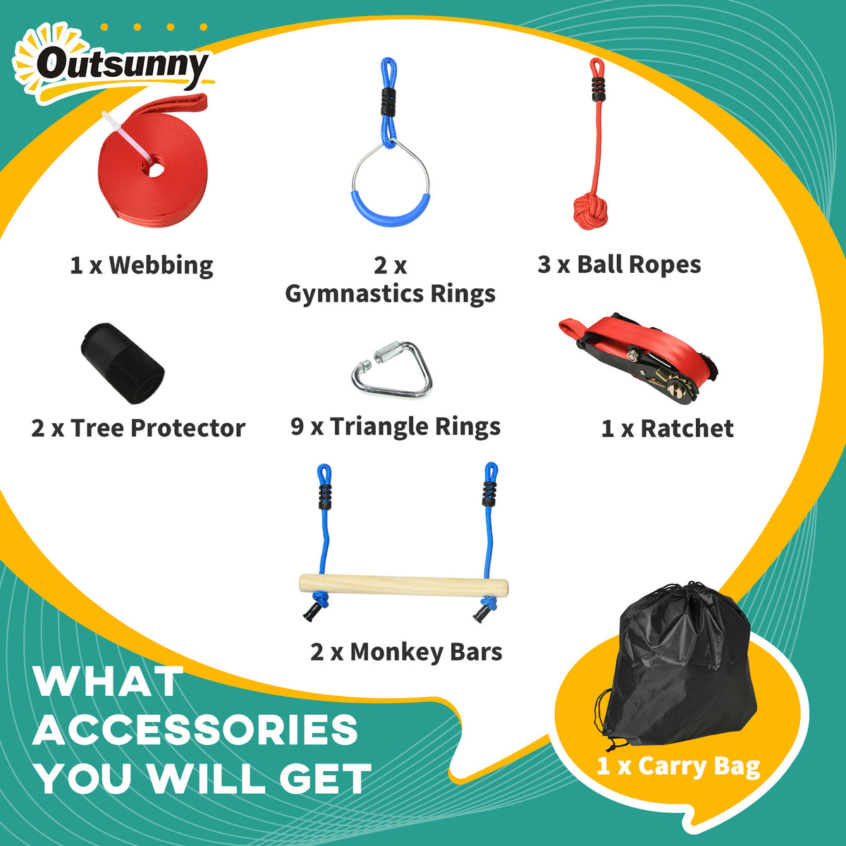 Ninja Slackline Set, 30-Piece, 10m Rope with Obstacles, Climbing Frame, Playset Equipment for Children Aged 3-6-Toys & Games > Kids Outdoor Play > Gym Sets & Swings-DECOROLALA