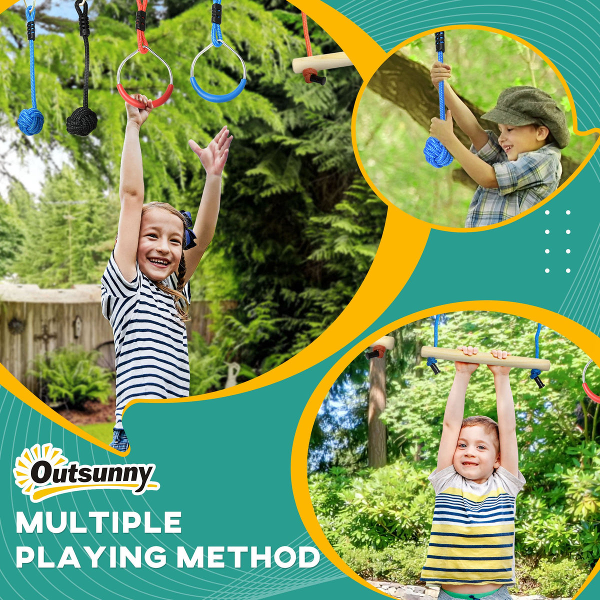 Ninja Slackline Set, 30-Piece, 10m Rope with Obstacles, Climbing Frame, Playset Equipment for Children Aged 3-6-Toys & Games > Kids Outdoor Play > Gym Sets & Swings-DECOROLALA