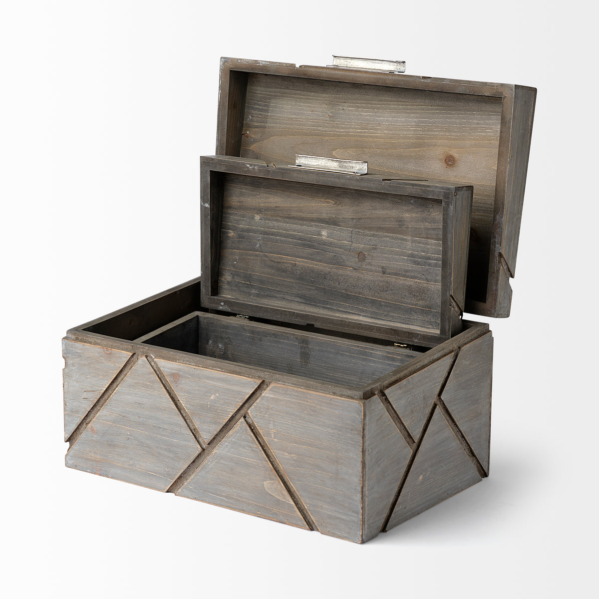 Niobe (Set of 2) 16L x 11W Gray Wooden Nesting Boxes-Boxes-DECOROLALA
