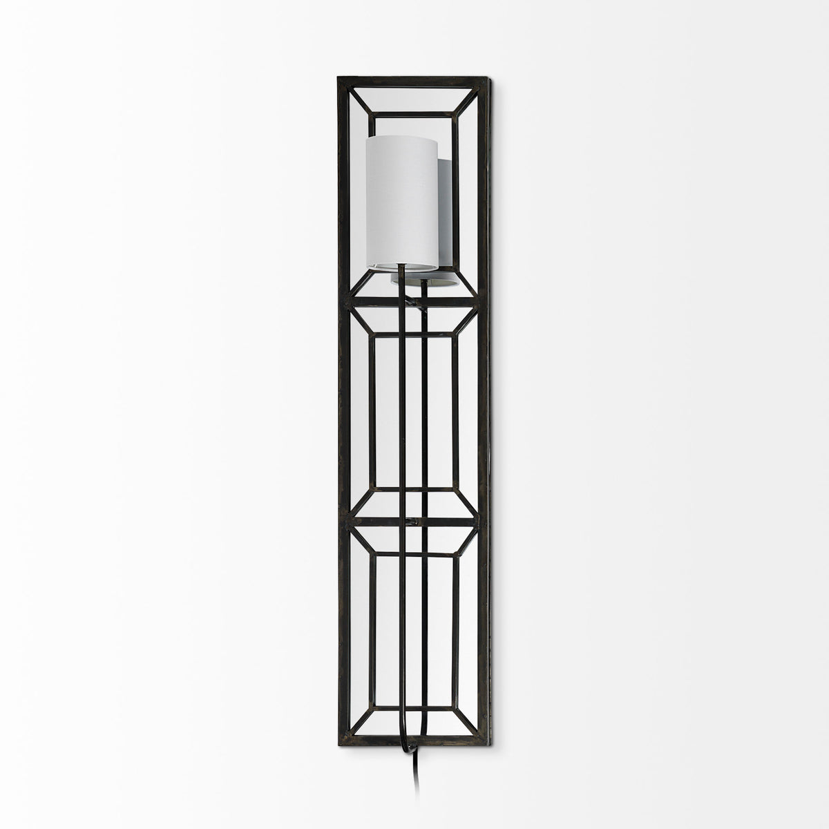 Noah 12.2x55 Black Metal w/White Fabric Shade Rectangular Wall Sconce-Wall Sconces-DECOROLALA