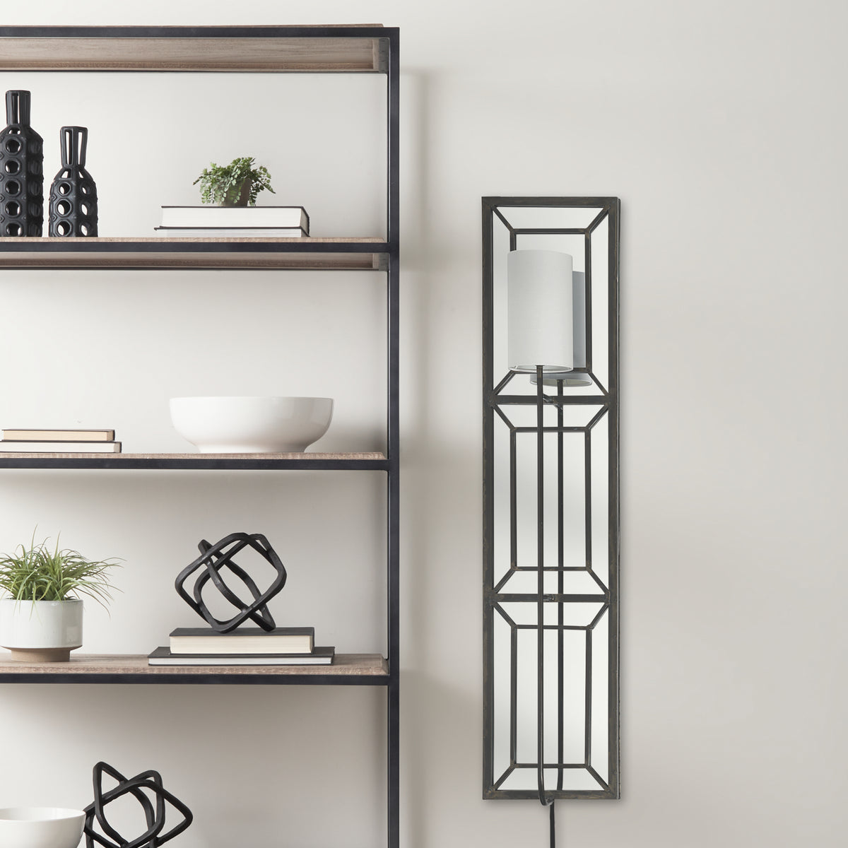 Noah 12.2x55 Black Metal w/White Fabric Shade Rectangular Wall Sconce-Wall Sconces-DECOROLALA