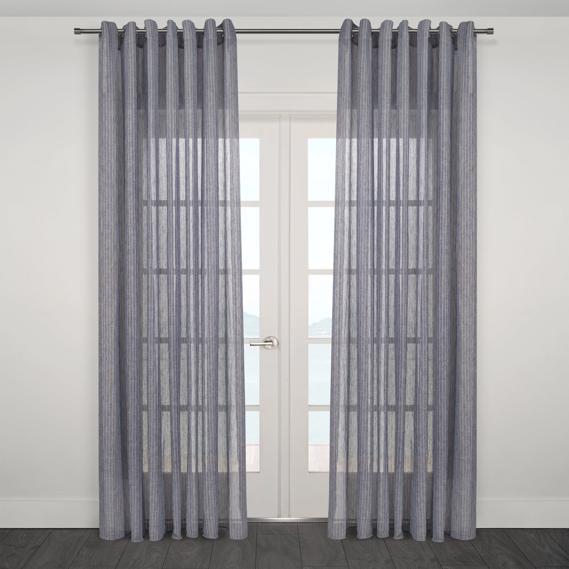 Nobile Striped Jacquard Navy Sheer Grommet Curtain 108"x 95"-Curtains-DECOROLALA