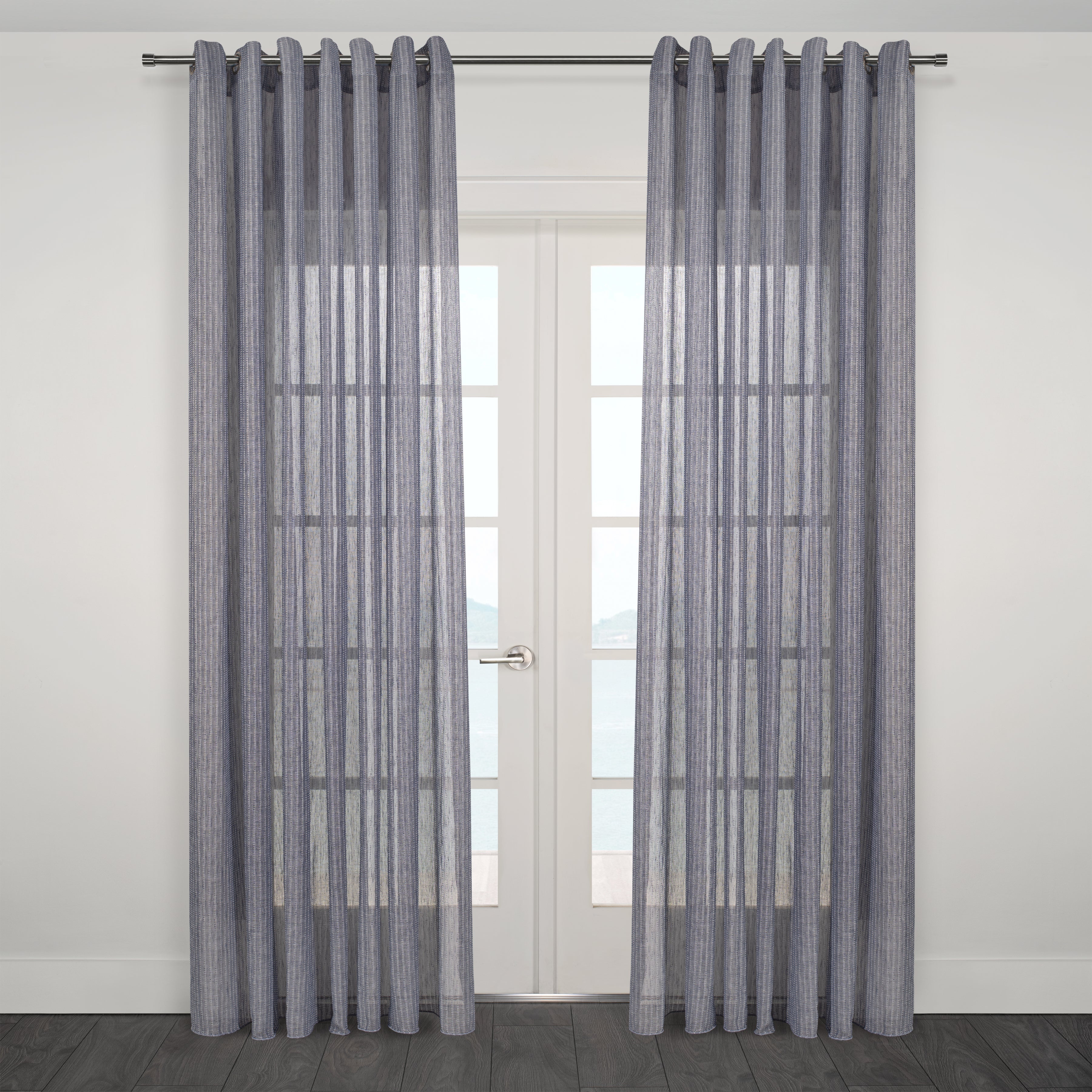 Nobile Striped Jacquard Navy Sheer Grommet Curtain 108"x 95"-Curtains-DECOROLALA