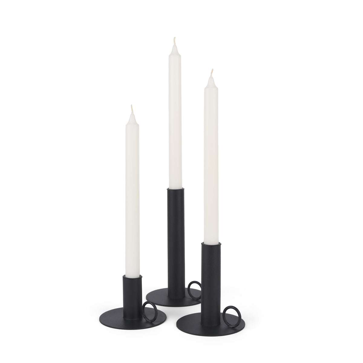 Noir Matte Black Metal Candle Holders (Set of 3)-Table Candle Holders-DECOROLALA