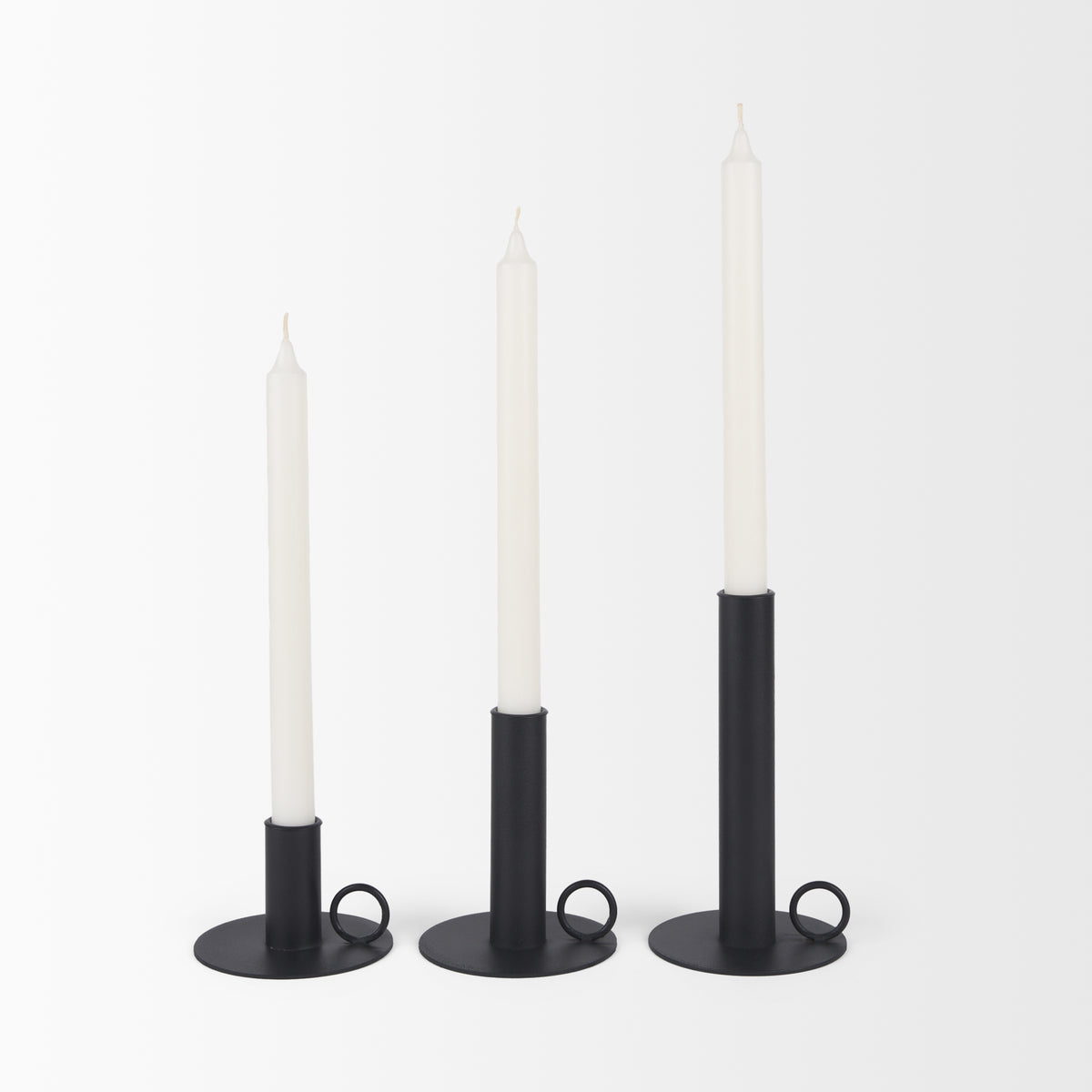 Noir Matte Black Metal Candle Holders (Set of 3)-Table Candle Holders-DECOROLALA