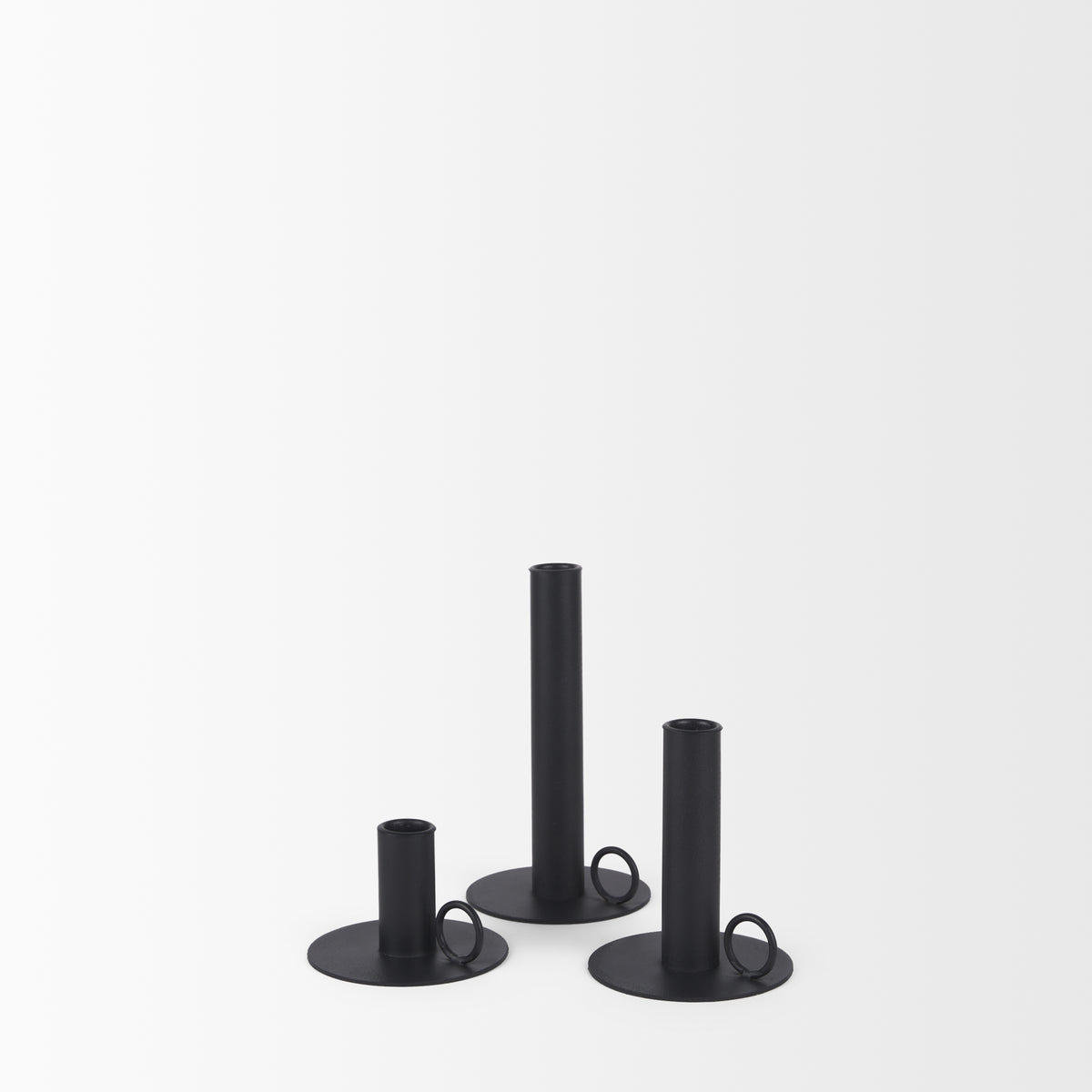Noir Matte Black Metal Candle Holders (Set of 3)-Table Candle Holders-DECOROLALA