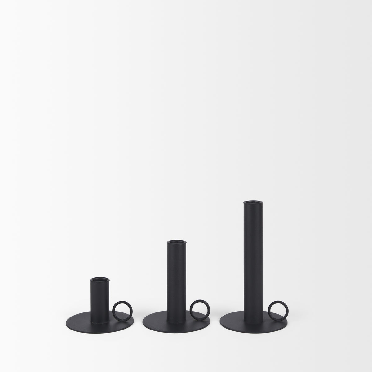 Noir Matte Black Metal Candle Holders (Set of 3)-Table Candle Holders-DECOROLALA