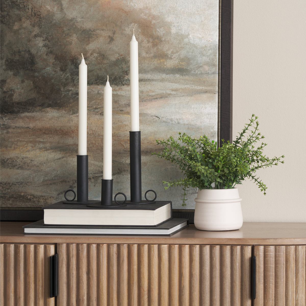 Noir Matte Black Metal Candle Holders (Set of 3)-Table Candle Holders-DECOROLALA