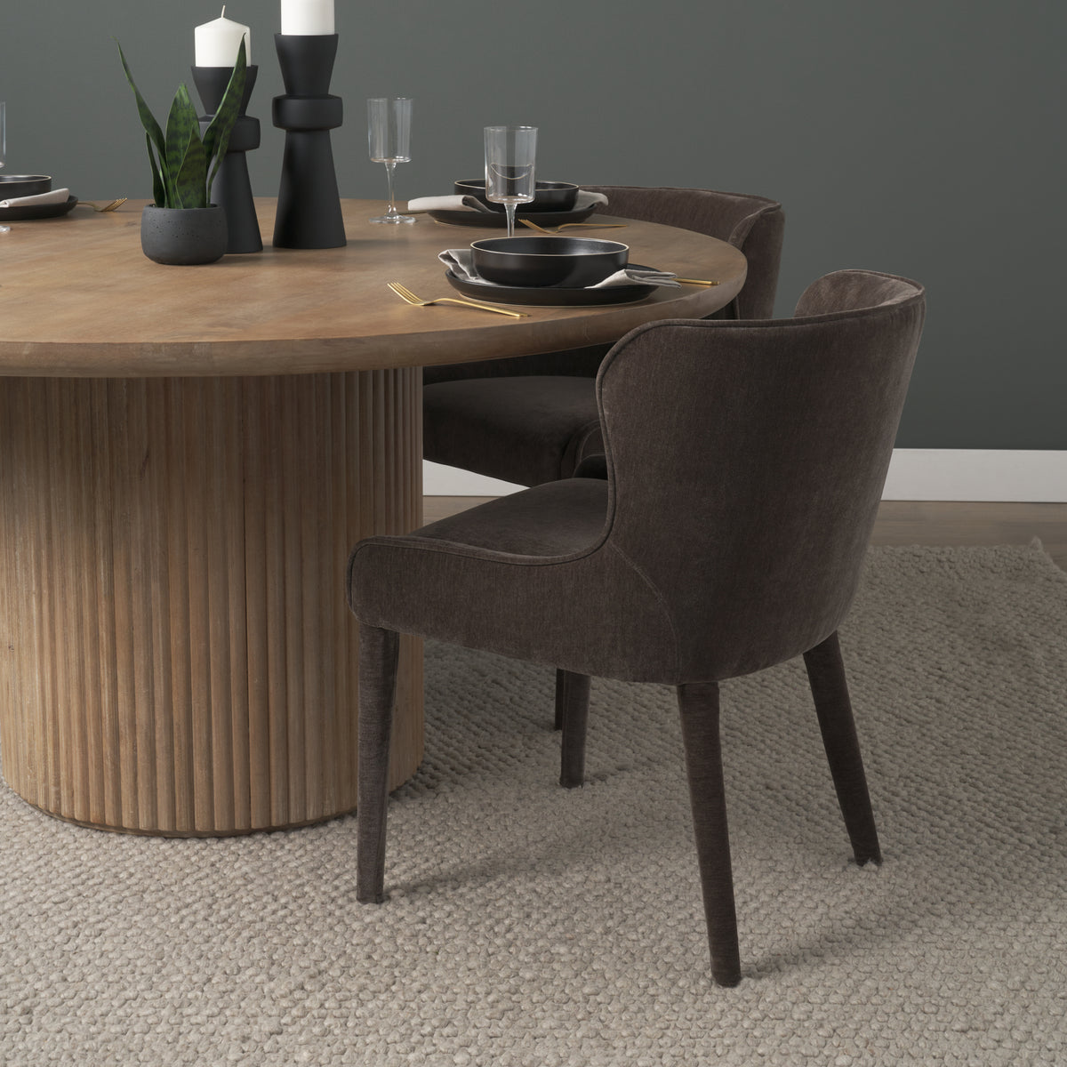 Nolan Wingback Dining Side Chair | Cream Chenille w/ Tapered Wood-Dining Chairs-DECOROLALA