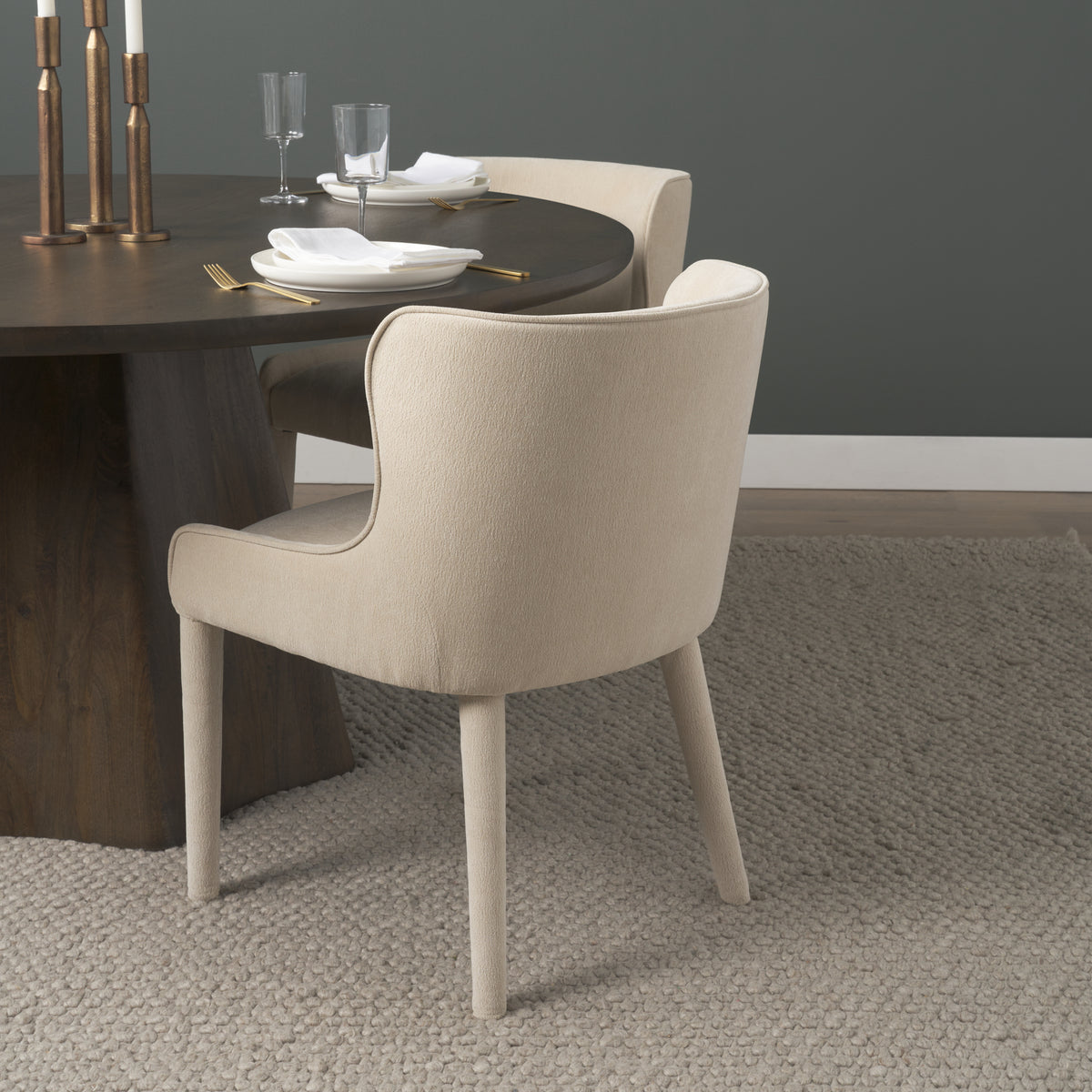 Nolan Wingback Dining Side Chair | Cream Chenille w/ Tapered Wood-Dining Chairs-DECOROLALA