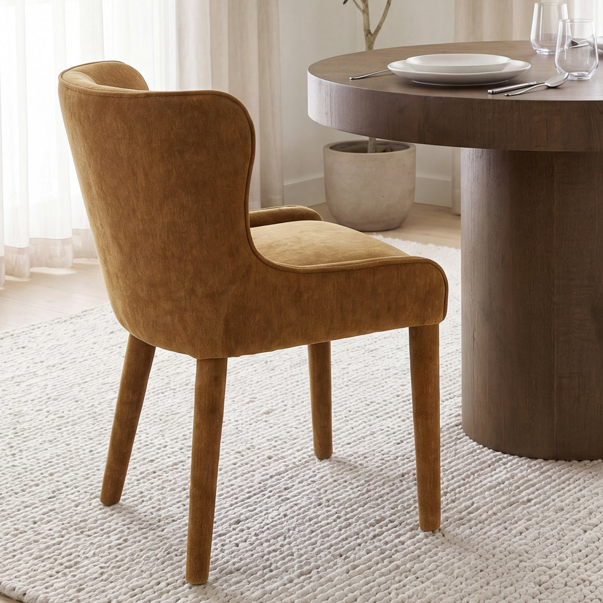 Nolan Wingback Dining Side Chair | Rust Chenille w/ Tapered Wood-Dining Chairs-DECOROLALA