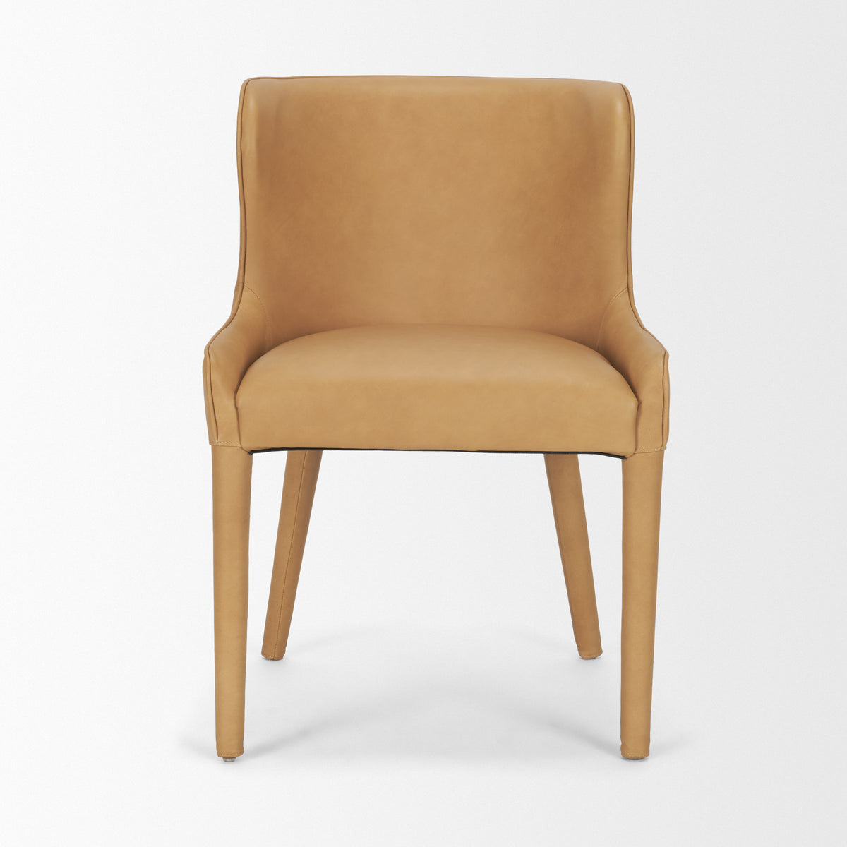 Nolan Wingback Dining Side Chair | Tan Leather w/ Tapered Wood-Dining Chairs-DECOROLALA