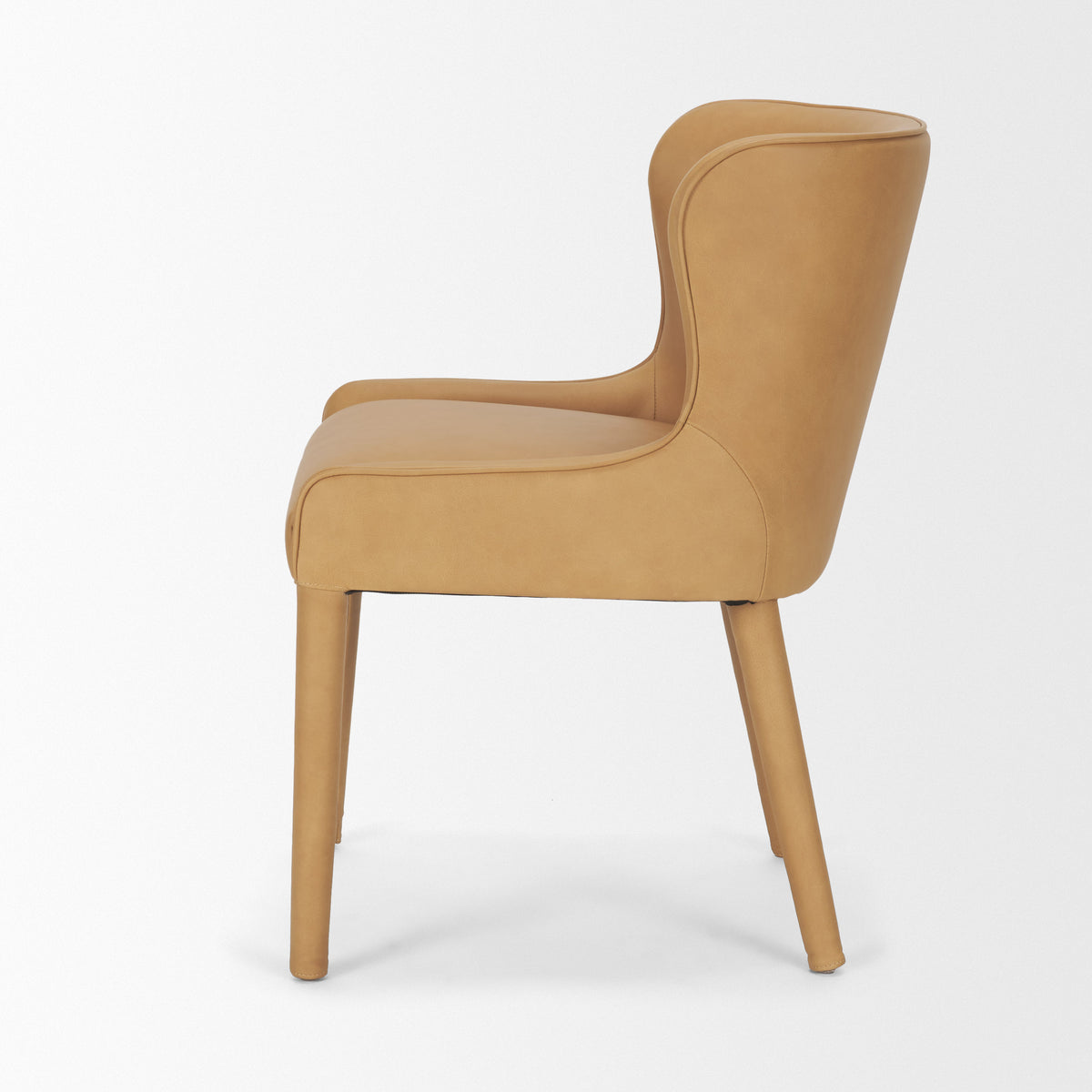 Nolan Wingback Dining Side Chair | Tan Leather w/ Tapered Wood-Dining Chairs-DECOROLALA