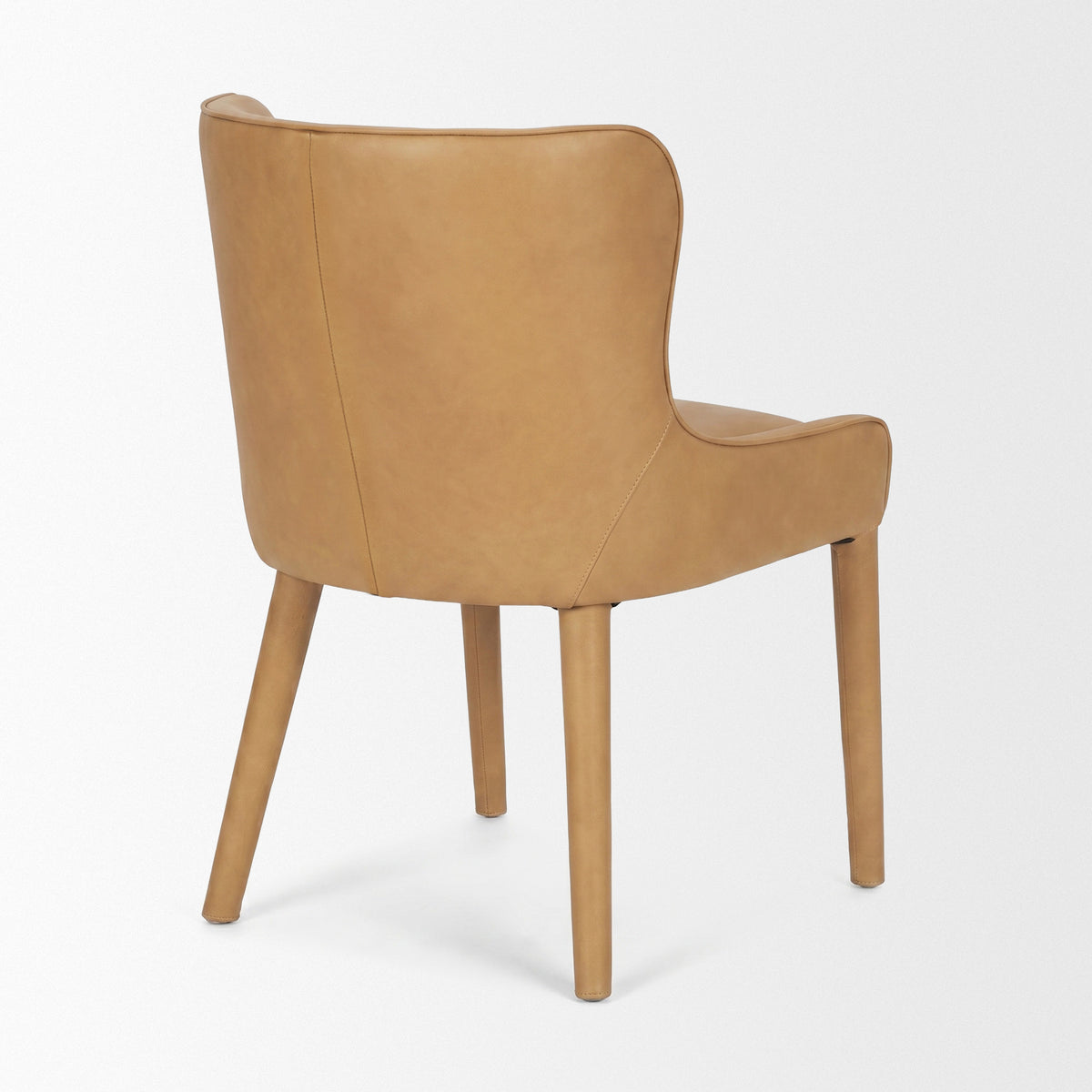 Nolan Wingback Dining Side Chair | Tan Leather w/ Tapered Wood-Dining Chairs-DECOROLALA