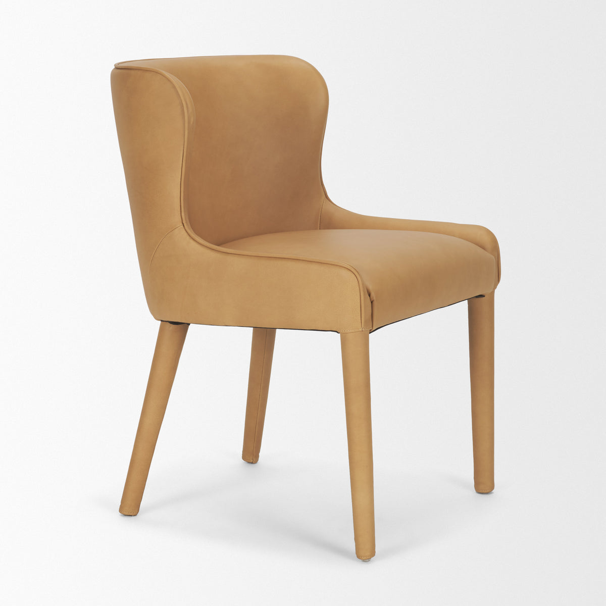 Nolan Wingback Dining Side Chair | Tan Leather w/ Tapered Wood-Dining Chairs-DECOROLALA