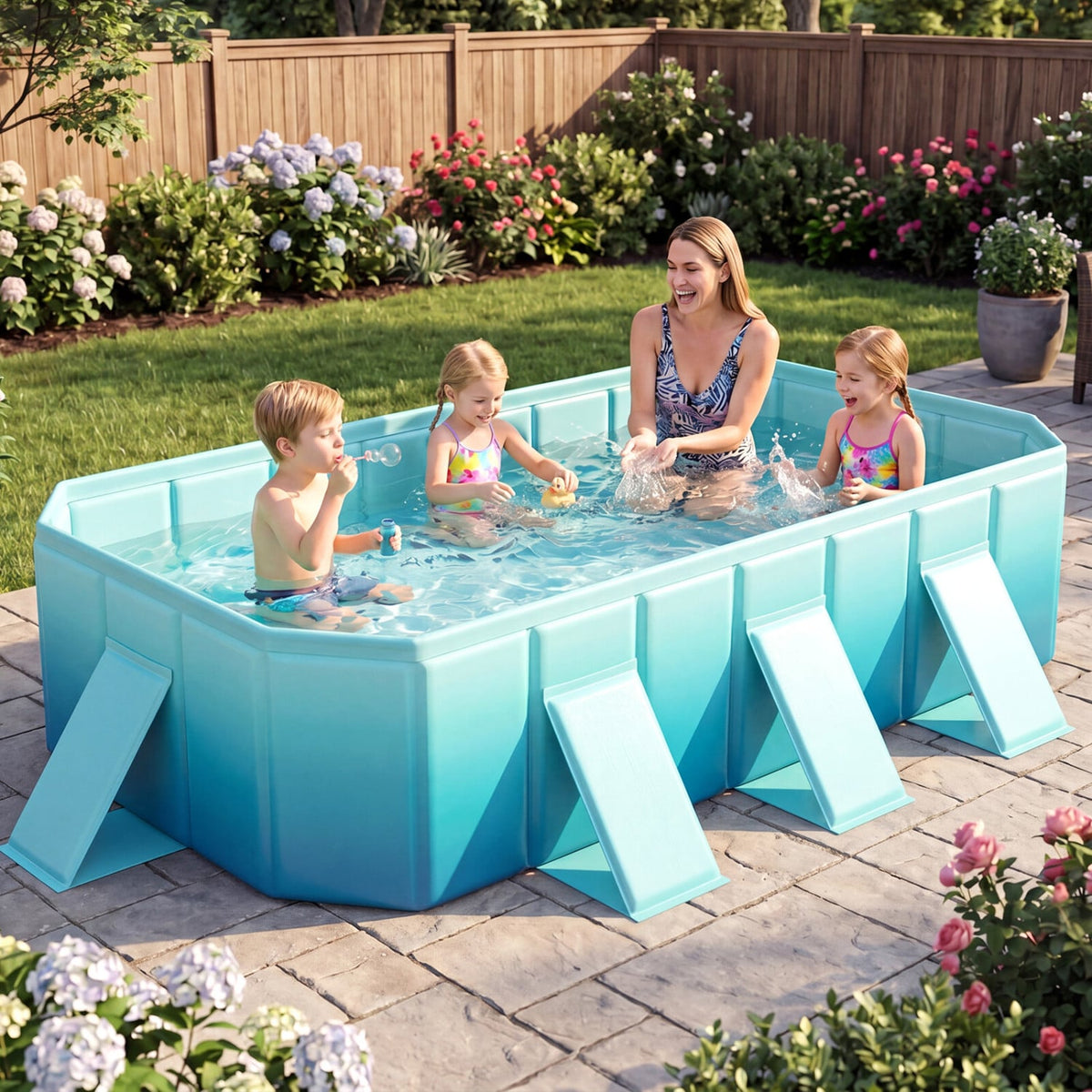Non-Inflatable Swimming Pool Portable Around Ground Pool with 24 Wall Panels-Gradient-Swimming Pools-DECOROLALA