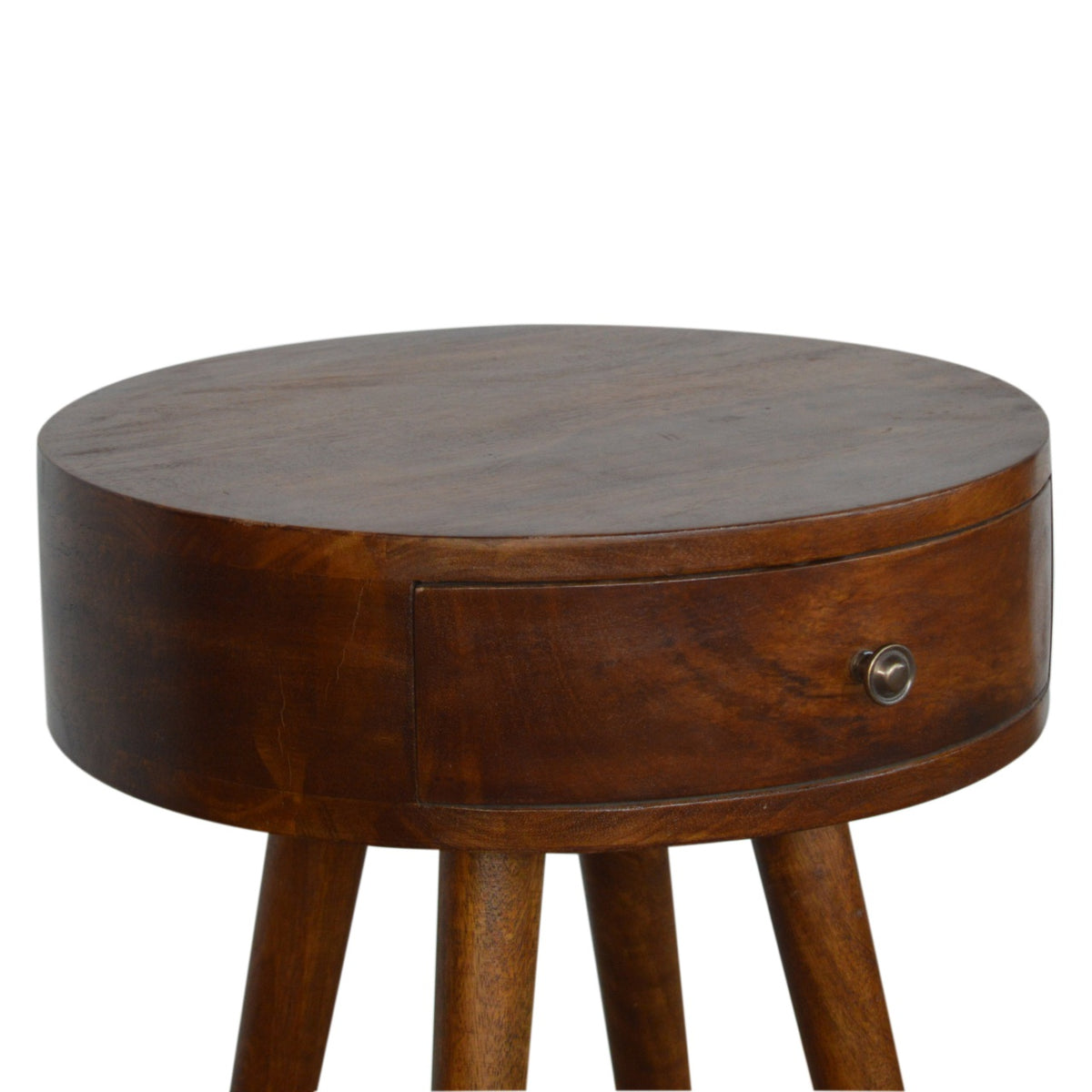 Nordic Chestnut Circular Nightstand - Solid Mango Wood-Nightstands-DECOROLALA