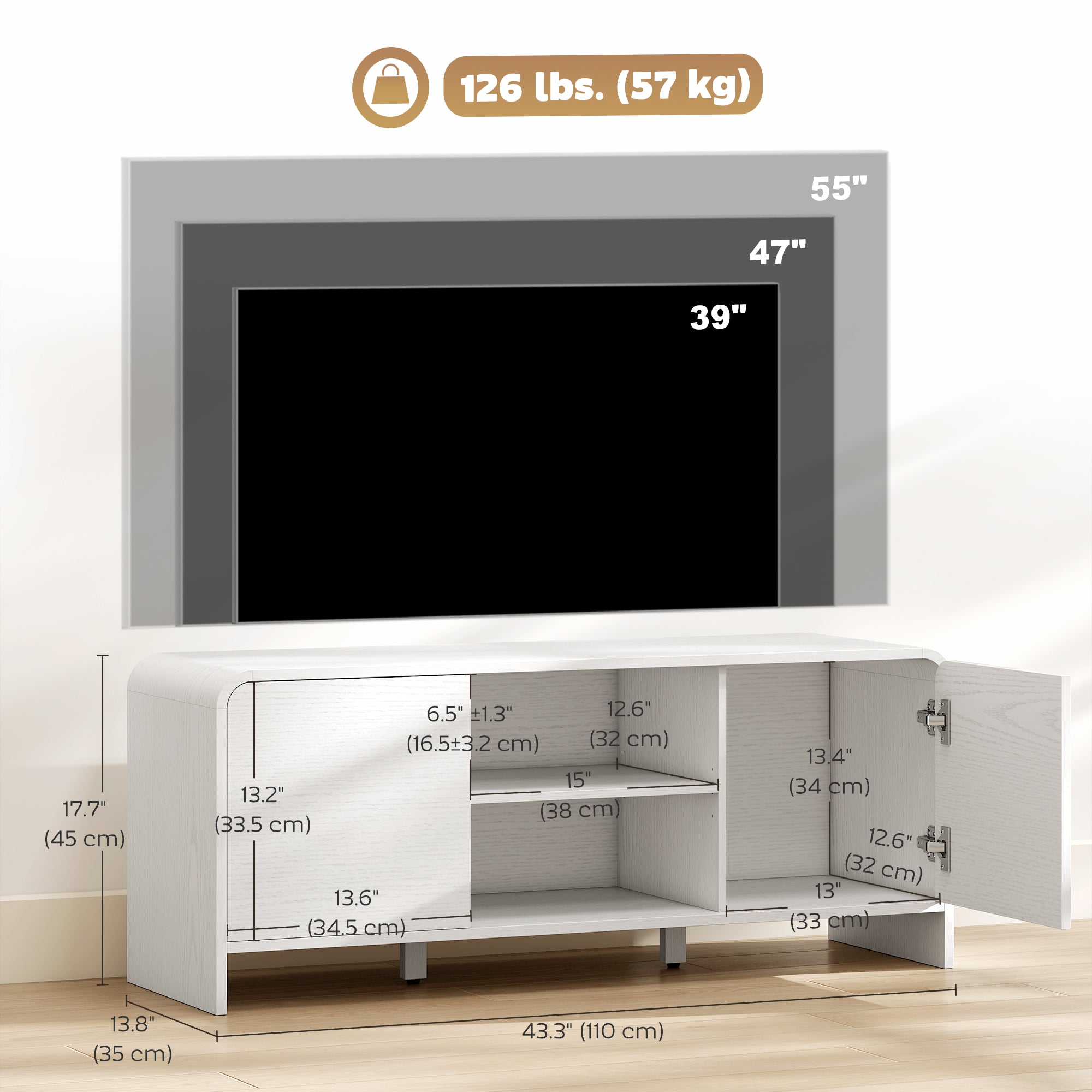 Nordic TV Stand for TVs up to 55" - White 43" Modern MDF-Home Furnishings > Living Room Furniture > TV¬†Stands-DECOROLALA