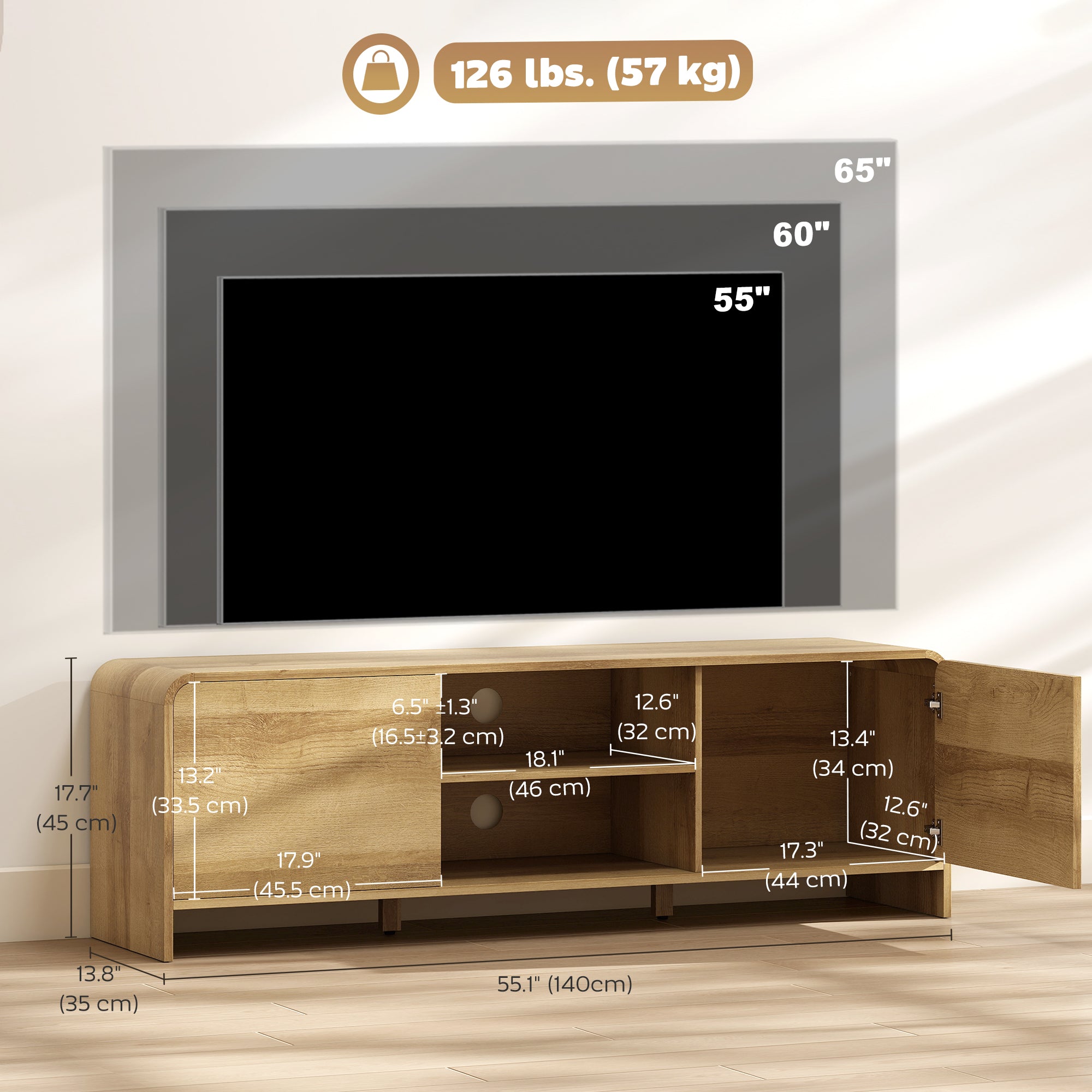 Nordic TV Stand for TVs up to 65" - Natural Wood MDF-Home Furnishings > Living Room Furniture > TV¬†Stands-DECOROLALA