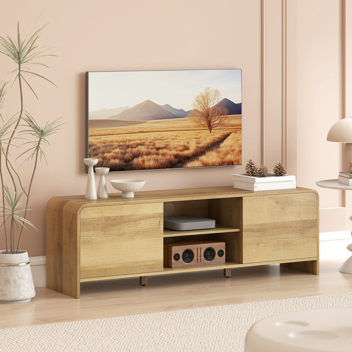 Nordic TV Stand for TVs up to 65" - Natural Wood MDF-Home Furnishings > Living Room Furniture > TV¬†Stands-DECOROLALA