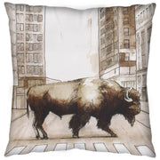 Northstreet II 18x18 Brown Bison City Crossing Pillow Cover w/Non-Allergen Filler-Decorative Pillows-DECOROLALA