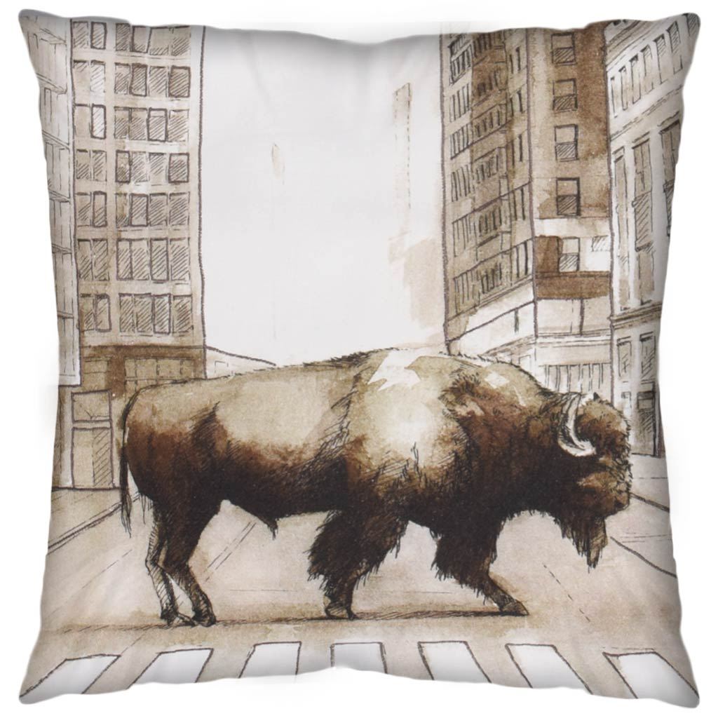 Northstreet II Brown Bison City Crossing Pillow Cover (min order qty 2)-Decorative Pillows-DECOROLALA