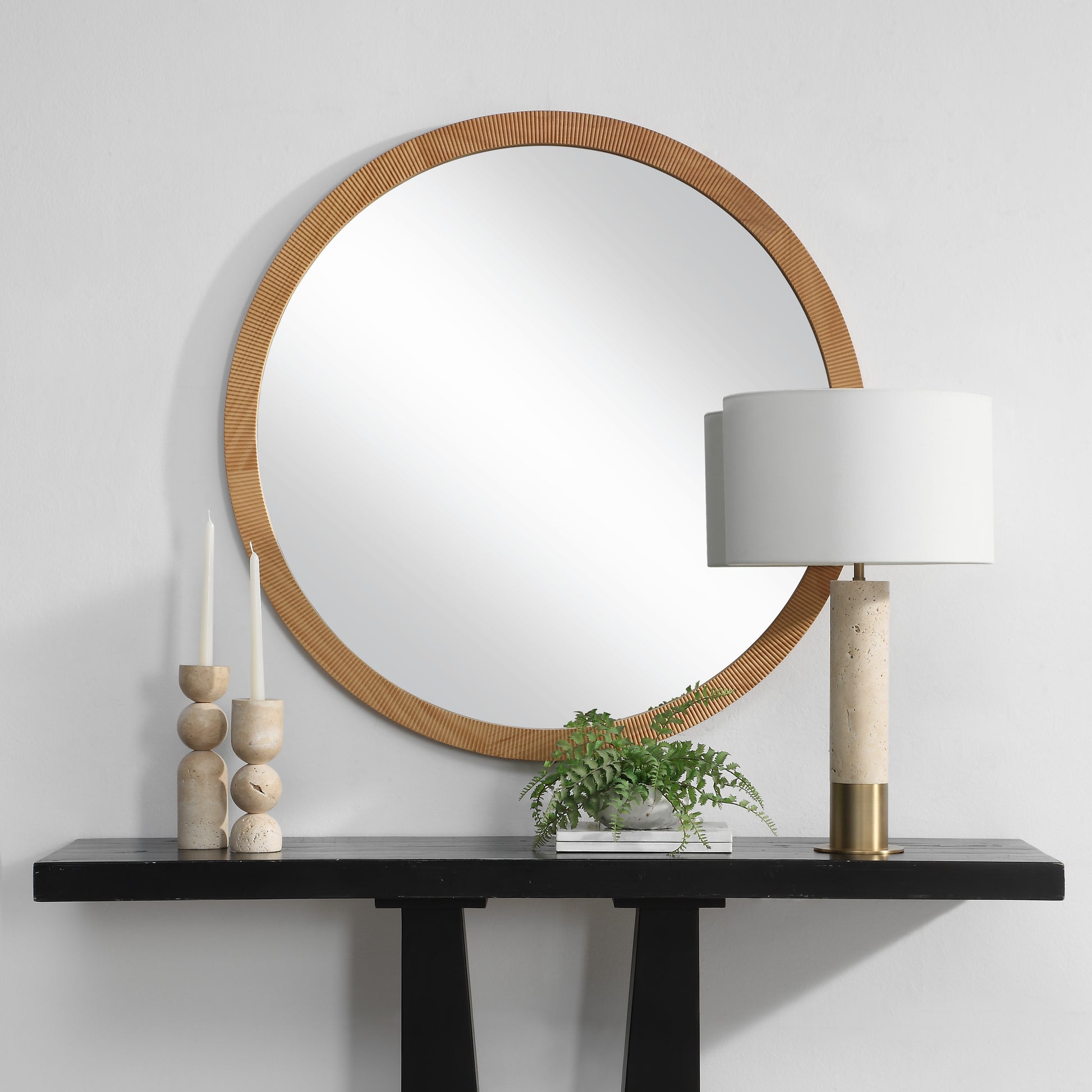 Noto 40" H x 40" W Wall Mirror, Brown-Mirror-DECOROLALA