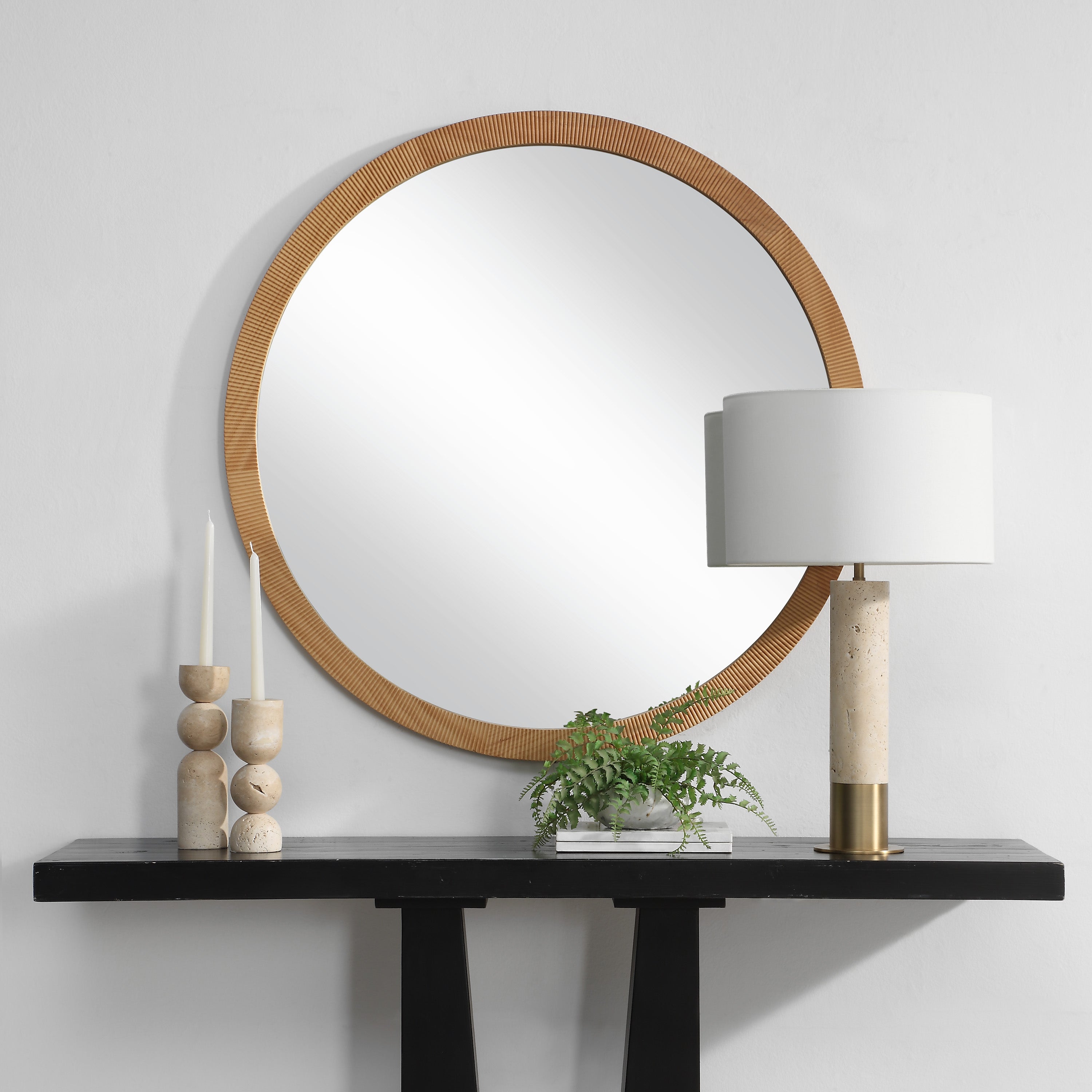 Noto 40" H x 40" W Wall Mirror, Brown-Mirror-DECOROLALA