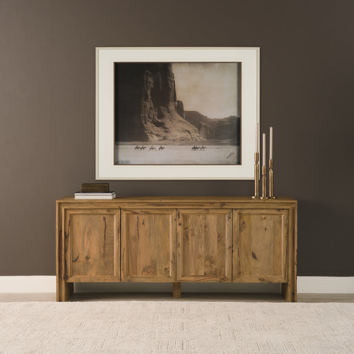 Notts Brown Wood 4-Door Closed Sideboard-Sideboards & Buffets-DECOROLALA