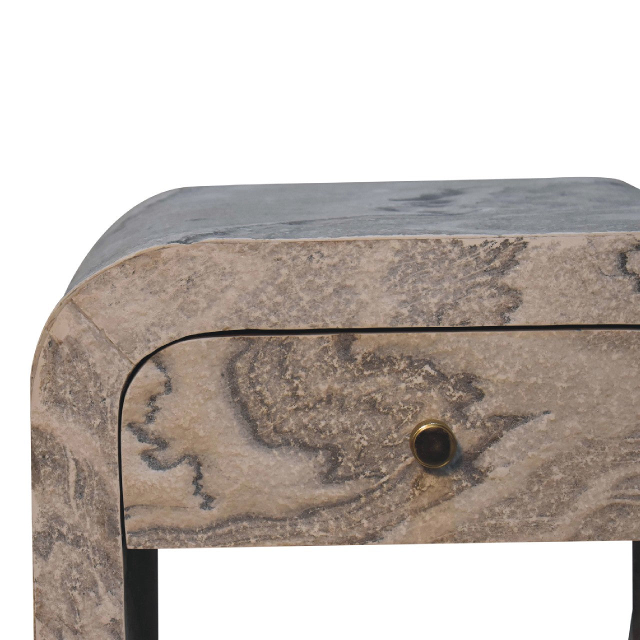 Nouveau Nightstand - Solid Mango Wood with Marble Effect Stone Veneer-Nightstand-DECOROLALA