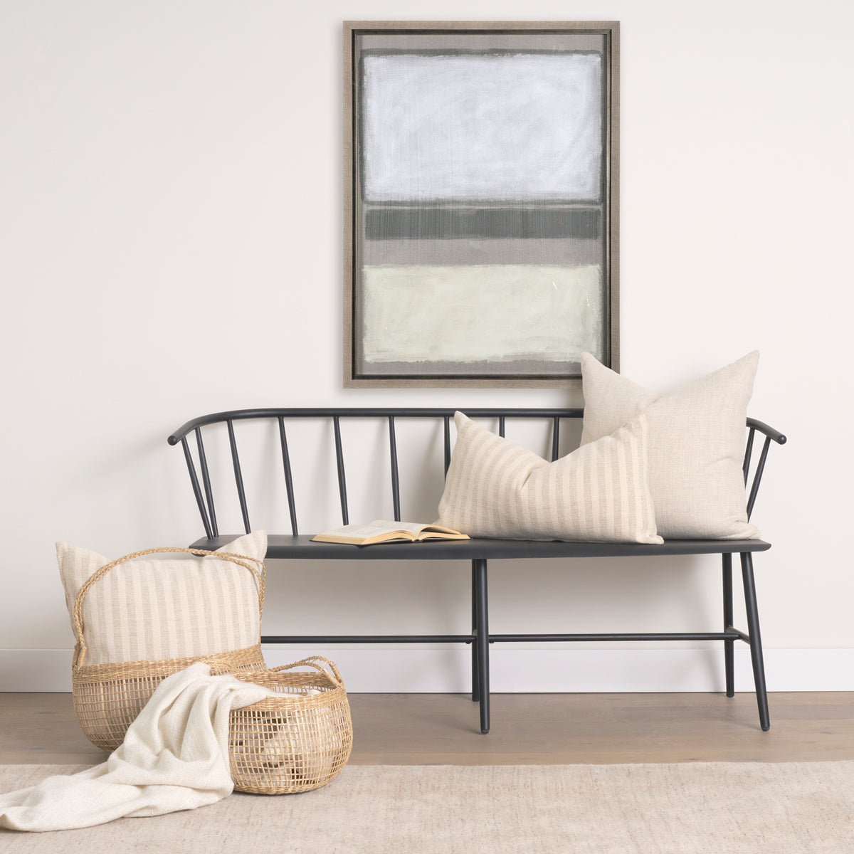 Nova 15.0L x 15.0W x 9.4H (Set of 2) Light Brown Seagrass Woven Round Basket W/ Long Handle-Decorative Baskets-DECOROLALA
