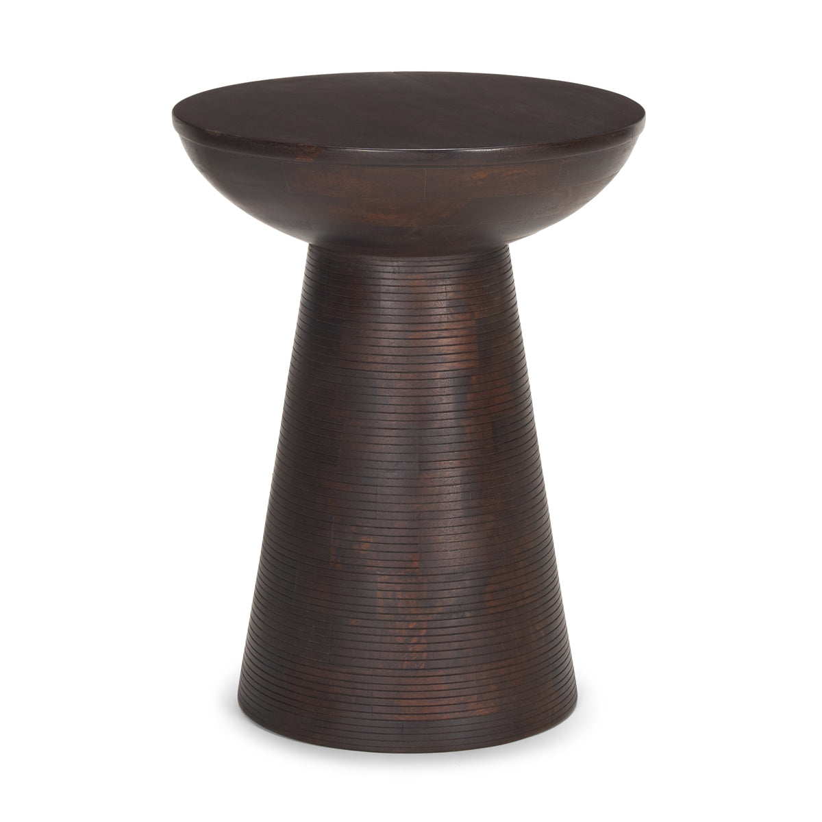 Novell Dark Brown Wood Pedestal Accent Table-Accent Tables-DECOROLALA