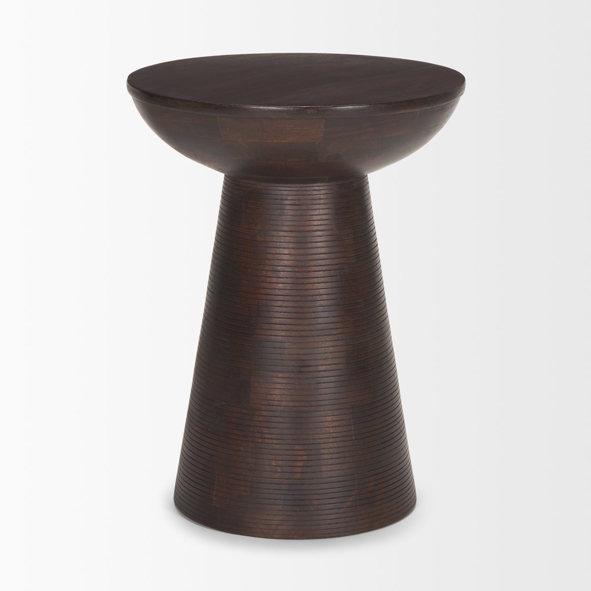 Novell Dark Brown Wood Pedestal Accent Table-Accent Tables-DECOROLALA