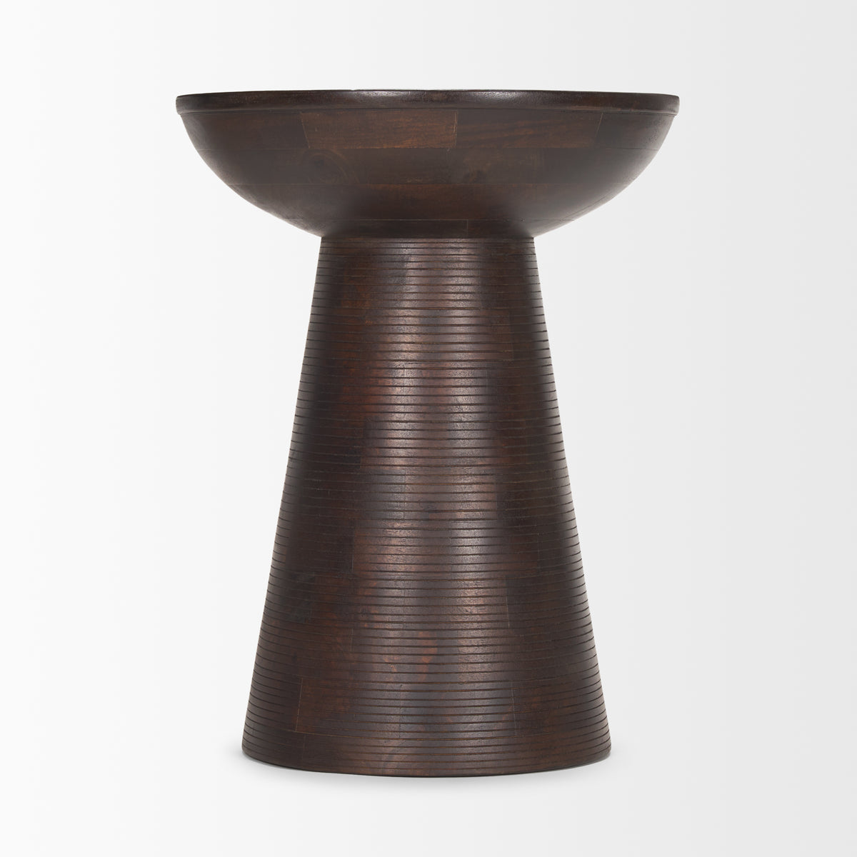 Novell Dark Brown Wood Pedestal Accent Table-Accent Tables-DECOROLALA