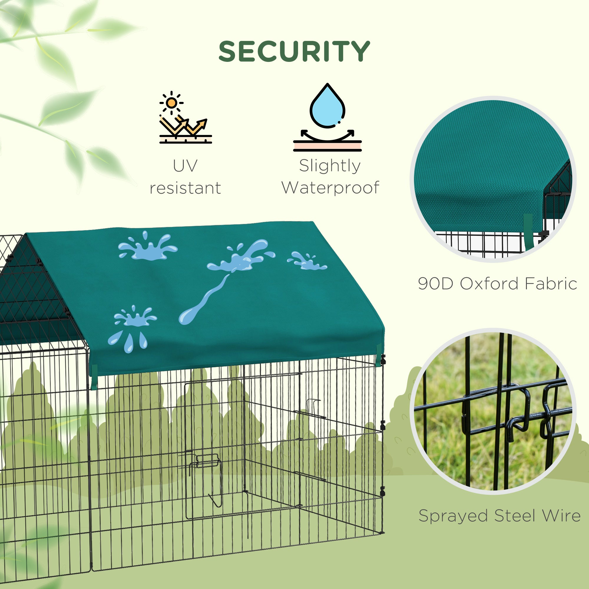 87" Small Animal Cage with Roof, Indoor/Outdoor Use,  for Chicken, Rabbits, Chinchillas, Green