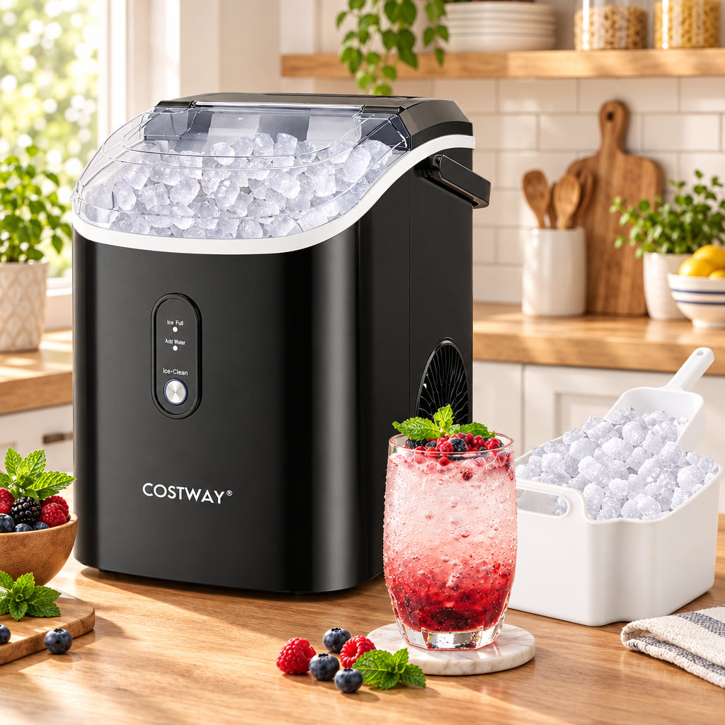 Nugget Countertop Ice Maker - Soft Chewable Pellet Ice, Black-Ice Makers-DECOROLALA