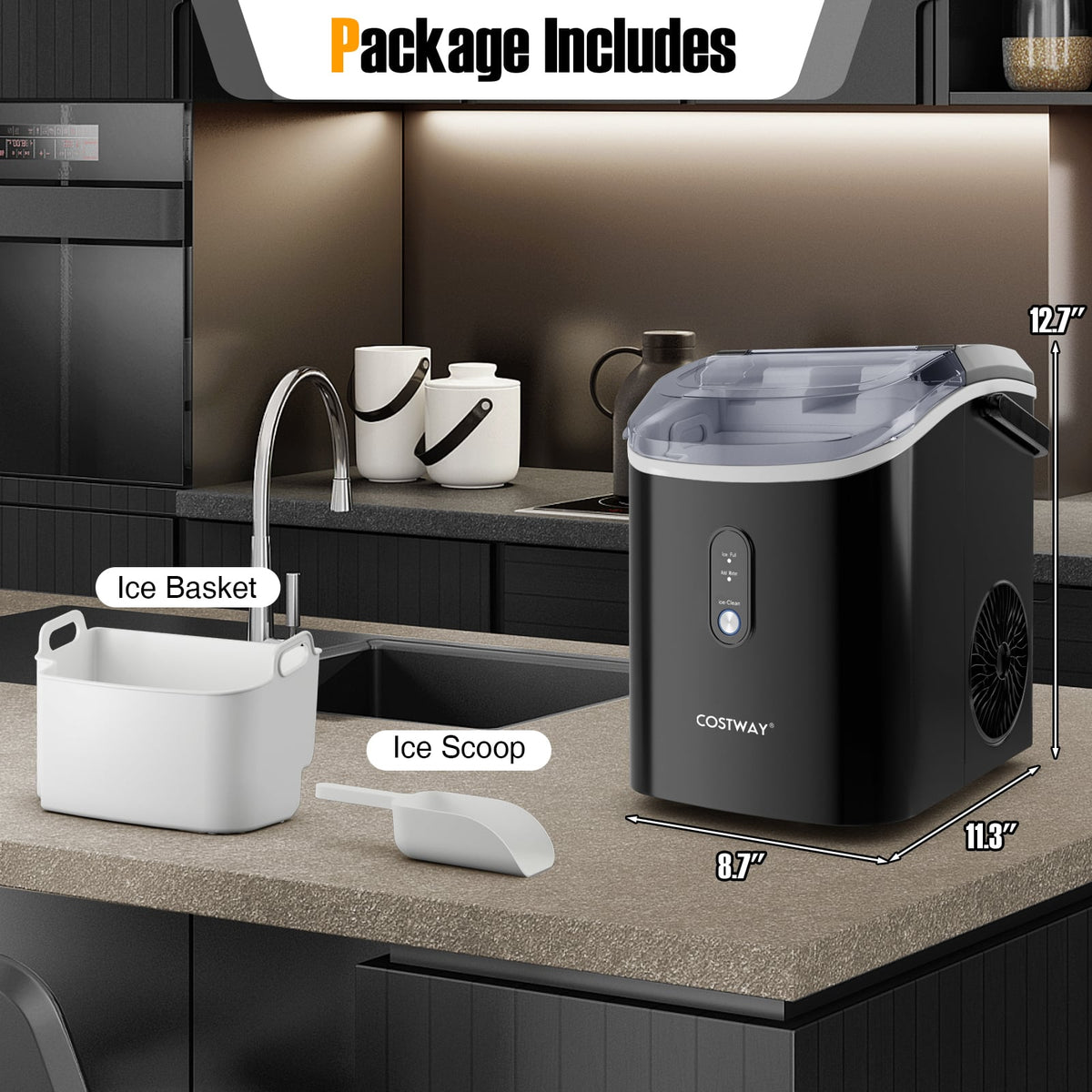 Nugget Countertop Ice Maker with Soft Chewable Pellet Ice-Black-Ice Makers-DECOROLALA