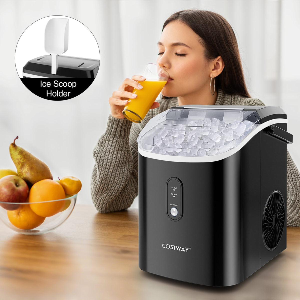 Nugget Countertop Ice Maker with Soft Chewable Pellet Ice-Black-Ice Makers-DECOROLALA