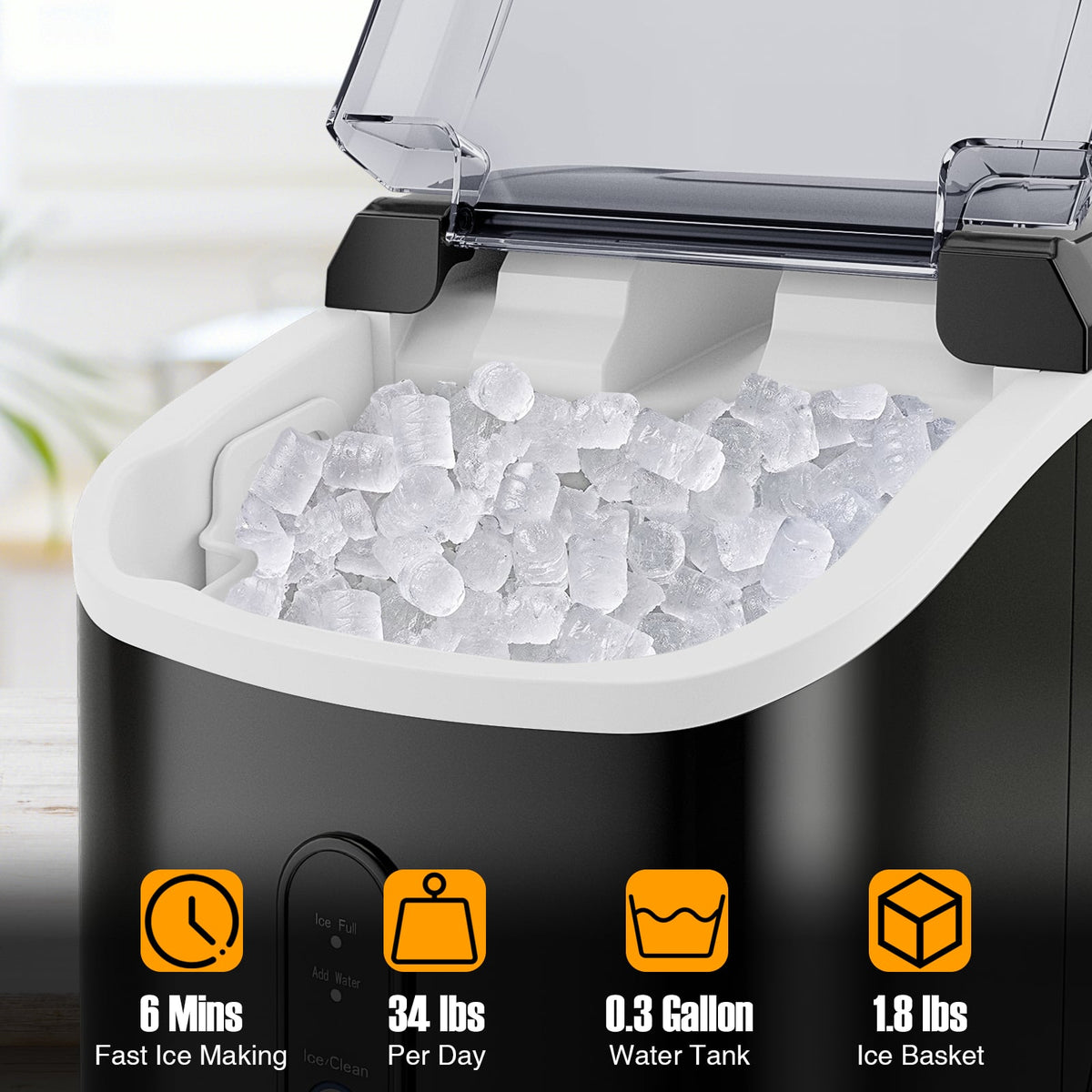 Nugget Countertop Ice Maker with Soft Chewable Pellet Ice-Black-Ice Makers-DECOROLALA