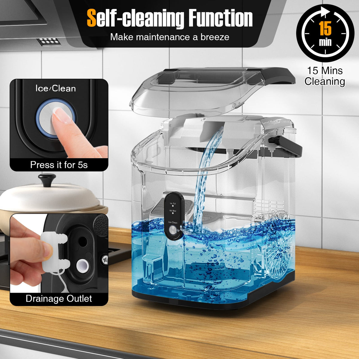 Nugget Countertop Ice Maker with Soft Chewable Pellet Ice-Black-Ice Makers-DECOROLALA