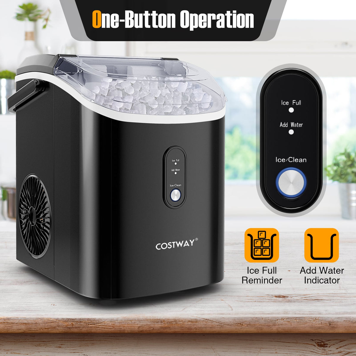 Nugget Countertop Ice Maker with Soft Chewable Pellet Ice-Black-Ice Makers-DECOROLALA