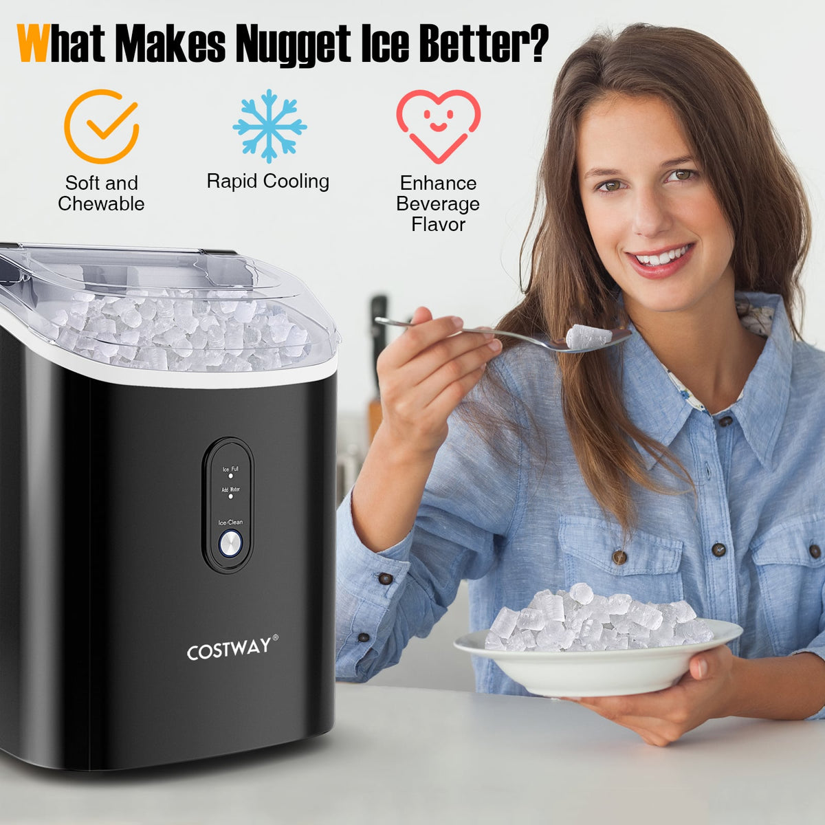Nugget Countertop Ice Maker with Soft Chewable Pellet Ice-Black-Ice Makers-DECOROLALA