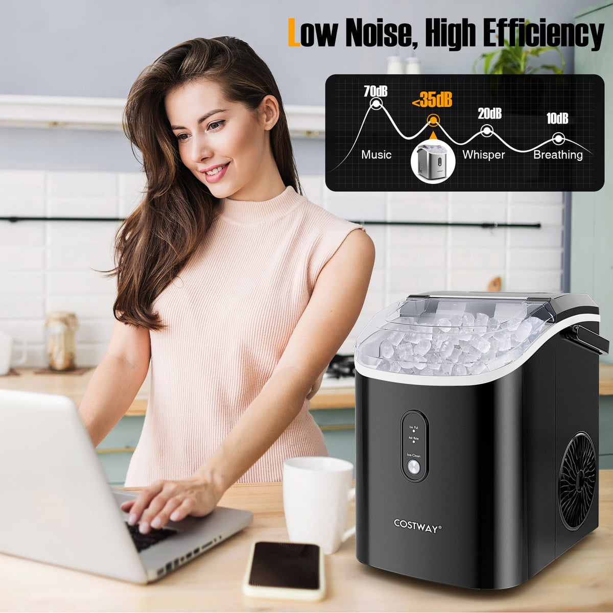 Nugget Countertop Ice Maker with Soft Chewable Pellet Ice-Black-Ice Makers-DECOROLALA