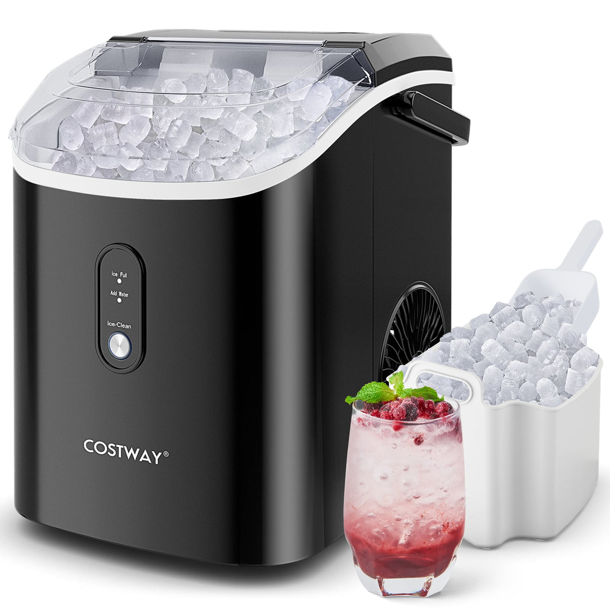 Nugget Countertop Ice Maker with Soft Chewable Pellet Ice-Black-Ice Makers-DECOROLALA