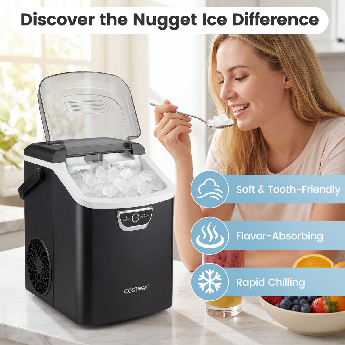 Nugget Ice Maker Countertop with Audible Ice Full Alarm-Black-Ice Makers-DECOROLALA