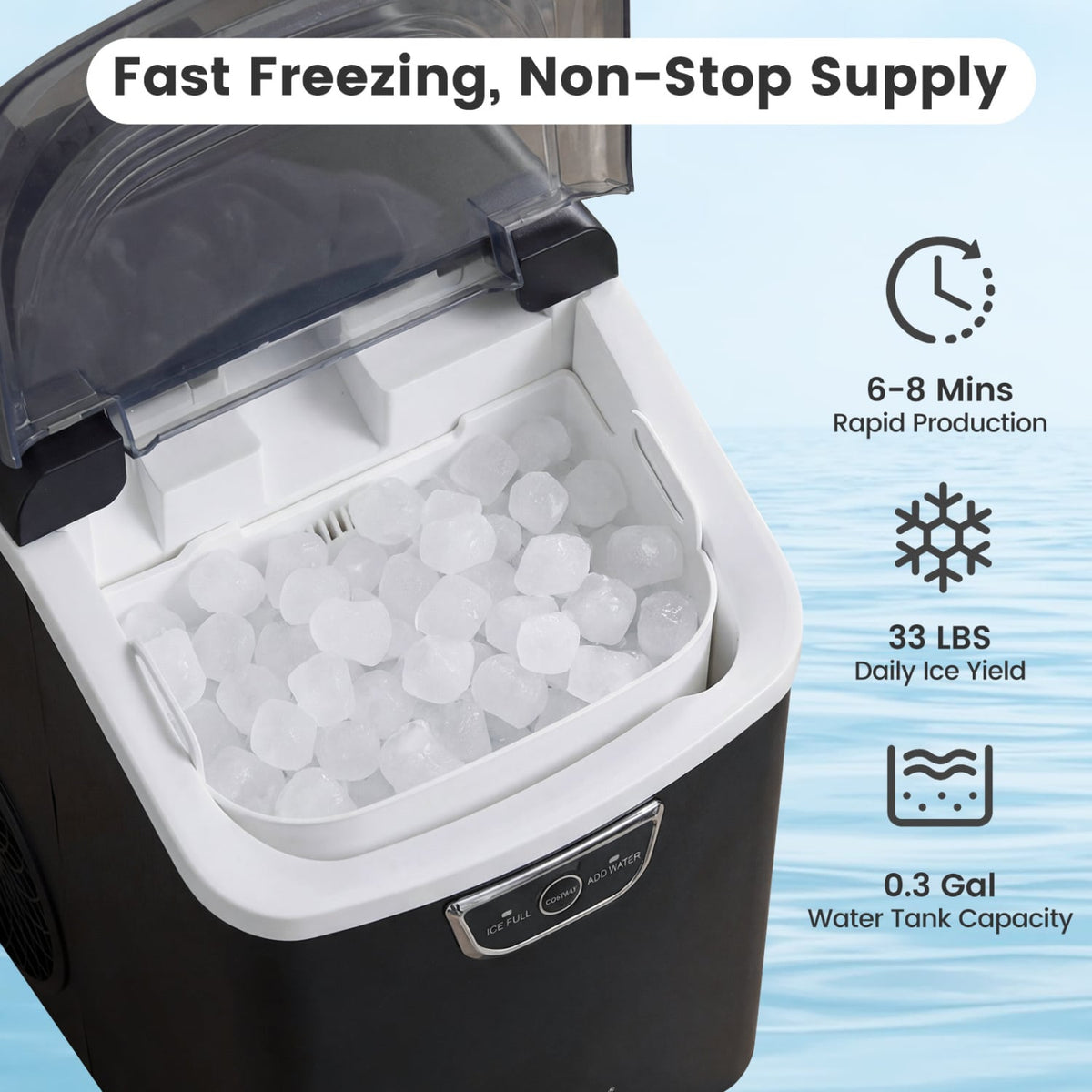 Nugget Ice Maker Countertop with Audible Ice Full Alarm-Black-Ice Makers-DECOROLALA